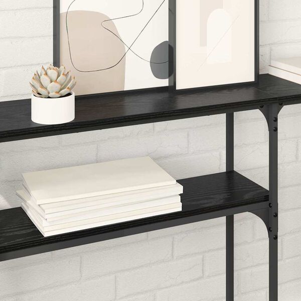 vidaXL Konzolasztal Fekete t&ouml;lgy 146 x 22,5 x 75 cm Faanyag