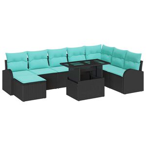 vidaXL Kerti Kanap&eacute; Szett t&aacute;rol&oacute;val 9 pcs Fekete Poli rattan