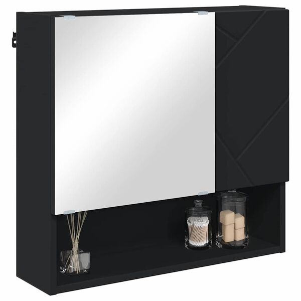 vidaXL Tükörszekrény Falra szerelhető Fekete 59 x 17 x 55 cm Faanyag