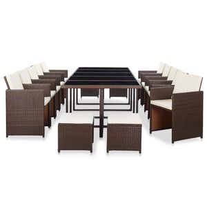 vidaXL 15-r&eacute;szes barna polyrattan k&uuml;lt&eacute;ri &eacute;tkezőszett p&aacute;rn&aacute;kkal