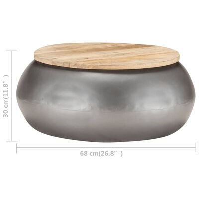 vidaXL szürke tömör mangófa dohányzóasztal 68 x 68 x 30 cm