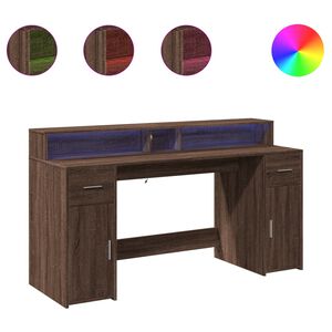 vidaXL barna t&ouml;lgy sz&iacute;nű szerelt fa &iacute;r&oacute;asztal LED-ekkel 160x55x91 cm