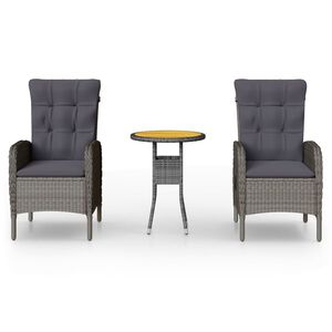 vidaXL 3 r&eacute;szes sz&uuml;rke polyrattan kerti bisztr&oacute;szett