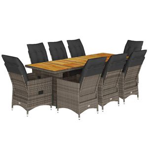 vidaXL 9 r&eacute;szes sz&uuml;rke polyrattan kerti bisztr&oacute;garnit&uacute;ra p&aacute;rn&aacute;kkal