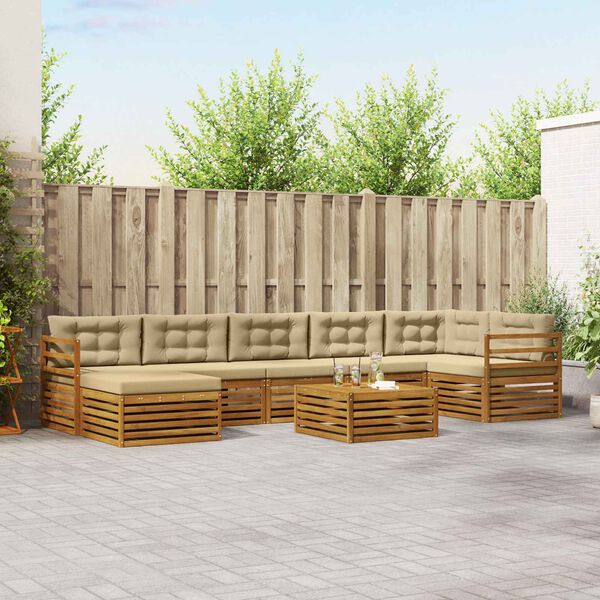 vidaXL &Uuml;lőgarnit&uacute;r&aacute;k p&aacute;rn&aacute;val 8 pcs Term&eacute;szetes &eacute;s b&eacute;zs T&ouml;m&ouml;r Ak&aacute;cfa