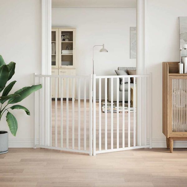 vidaXL feh&eacute;r t&ouml;m&ouml;r fenyőfa 2 paneles &ouml;sszecsukhat&oacute; kutyakapu 160 cm