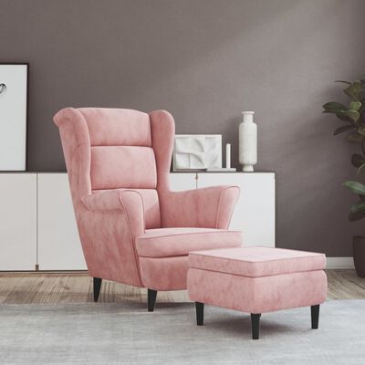 vidaXL rózsaszín bársony magas háttámlájú fotel lábtartóval
