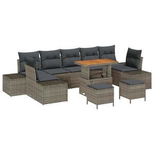 vidaXL Kerti Kanap&eacute; Szett p&aacute;rn&aacute;val t&aacute;rol&oacute;val 10 pcs Sz&uuml;rke Poli rattan