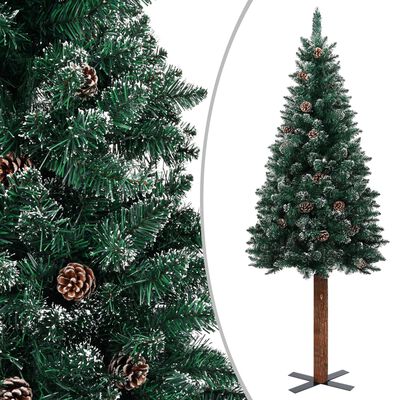 vidaXL zöld vékony karácsonyfa valódi fával és fehér hóval 210 cm