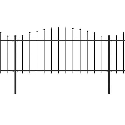 vidaXL fekete lándzsahegy tetejű acélkerítés (0,5-0,75) x 11,9 m