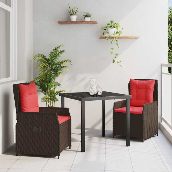 vidaXL Kert &eacute;tkező szett 3 pcs Barna Poli rattan