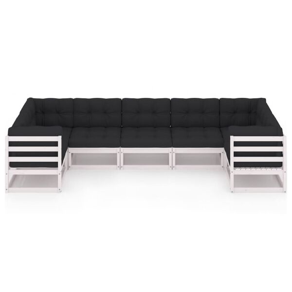 vidaXL 7 r&eacute;szes feh&eacute;r t&ouml;m&ouml;r fenyőfa kerti &uuml;lőgarnit&uacute;ra p&aacute;rn&aacute;kkal