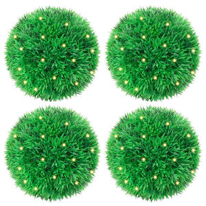 vidaXL 4 db z&ouml;ld mesters&eacute;ges boxwood g&ouml;mb&ouml;k LED f&eacute;nyekkel 12 cm