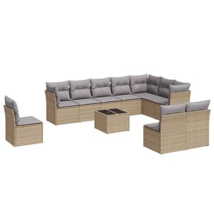 vidaXL 11 r&eacute;szes b&eacute;zs polyrattan kerti &uuml;lőgarnit&uacute;ra p&aacute;rn&aacute;kkal