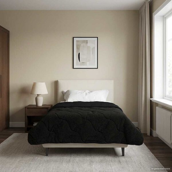 vidaXL Ny&aacute;ri Takarm&aacute;ny Fekete 140 x 200 cm Mikrosz&aacute;las &eacute;s Teddy pl&uuml;ss