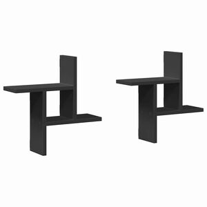 vidaXL 2 db fekete szerelt fa fali polc 38 x 12 x 38 cm