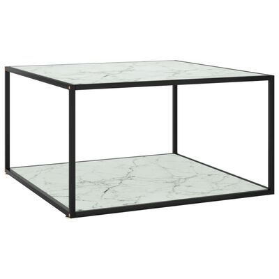 vidaXL fekete dohányzóasztal fehér márvány mintás üveggel 90x90x50 cm