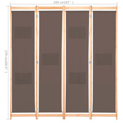 vidaXL barna 4-paneles szövetparaván 160 x 170 x 4 cm