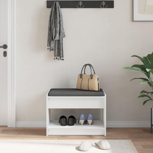 vidaXL Előt&eacute;r pad p&aacute;rn&aacute;val Feh&eacute;r 63 x 38 x 45 cm Műanyag Fa &eacute;s Sz&ouml;vet