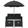vidaXL 2 személyes fekete polyrattan kerti kanapé napernyővel/székkel