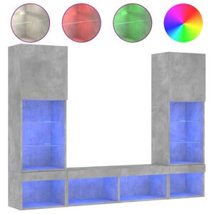 vidaXL 5 darab betonsz&uuml;rke szerelt fa fali TV-b&uacute;tor LED-del