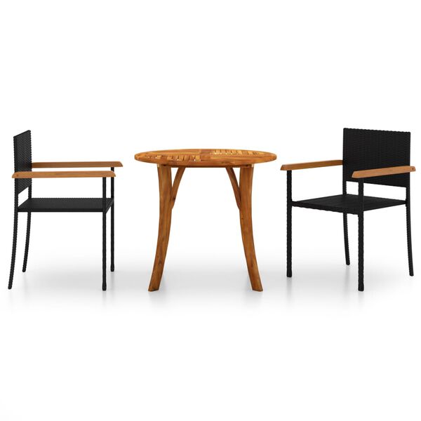 vidaXL 3 r&eacute;szes fekete kerti &eacute;tkezőgarnit&uacute;ra