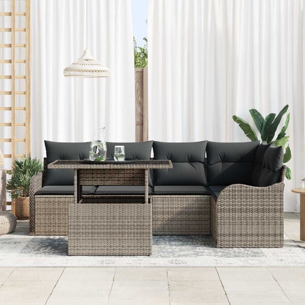vidaXL Kerti Kanap&eacute; Szett p&aacute;rn&aacute;val p&aacute;rn&aacute;val 6 pcs Sz&uuml;rke Poly Rattan