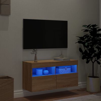 vidaXL sonoma tölgy színű fali TV-szekrény LED-ekkel 80x30x40 cm