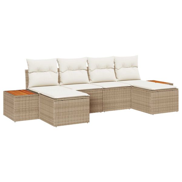 vidaXL Kerti Kanap&eacute; Szett p&aacute;rn&aacute;val 6 pcs Beige &eacute;s kr&eacute;m Poly Rattan