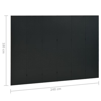vidaXL fekete acél 6-paneles paraván 240 x 180 cm
