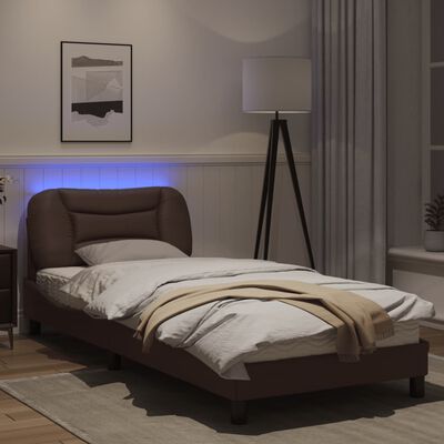 vidaXL barna műbőr ágykeret LED-világítással 80 x 200 cm