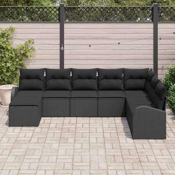 vidaXL Kerti Kanapé Szett párnával 8 pcs Fekete Poly Rattan