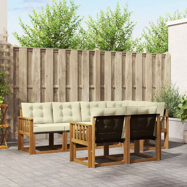 vidaXL K&uuml;lt&eacute;ri kanap&eacute; szett p&aacute;rn&aacute;val 7 pcs Term&eacute;szetes &eacute;s kr&eacute;msz&iacute;nű