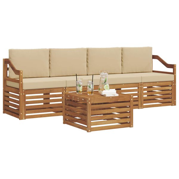 vidaXL &Uuml;lőgarnit&uacute;r&aacute;k p&aacute;rn&aacute;val 5 pcs Term&eacute;szetes &eacute;s B&eacute;zs T&ouml;m&ouml;r Ak&aacute;cfa