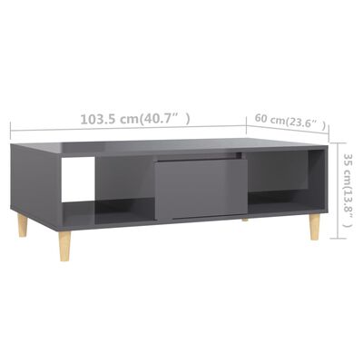 vidaXL magasfényű szürke forgácslap dohányzóasztal 103,5 x 60 x 35 cm