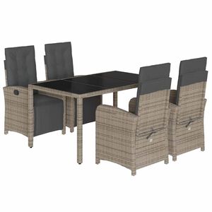 vidaXL 5 r&eacute;szes sz&uuml;rke polyrattan kerti &eacute;tkezőgarnit&uacute;ra p&aacute;rn&aacute;val