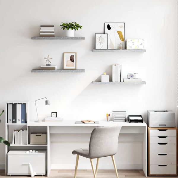 vidaXL 4 db betonsz&uuml;rke MDF lebegő fali polc 80 x 23,5 x 3,8 cm