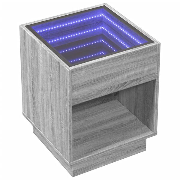 vidaXL szürke sonoma végtelen hatású LED-es dohányzóasztal 40x40x50 cm