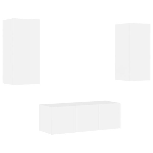 vidaXL 4 darab feh&eacute;r szerelt fa fali TV-b&uacute;tor LED-del