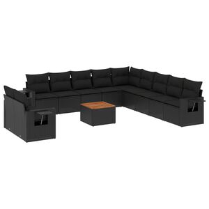 vidaXL 12 r&eacute;szes fekete polyrattan kerti &uuml;lőgarnit&uacute;ra p&aacute;rn&aacute;kkal