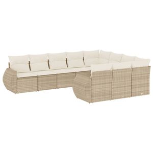 vidaXL 10 r&eacute;szes b&eacute;zs polyrattan kerti &uuml;lőgarnit&uacute;ra p&aacute;rn&aacute;val