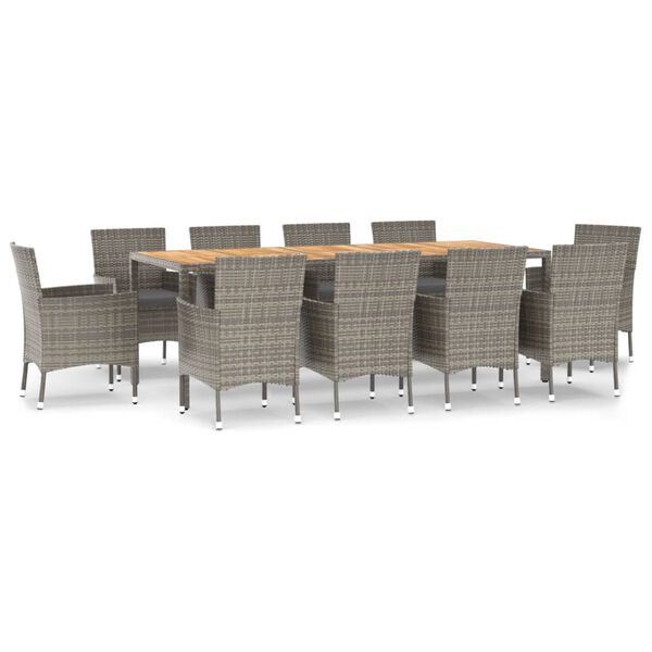 vidaXL 11 r&eacute;szes sz&uuml;rke polyrattan kerti &uuml;lőgarnit&uacute;ra p&aacute;rn&aacute;kkal