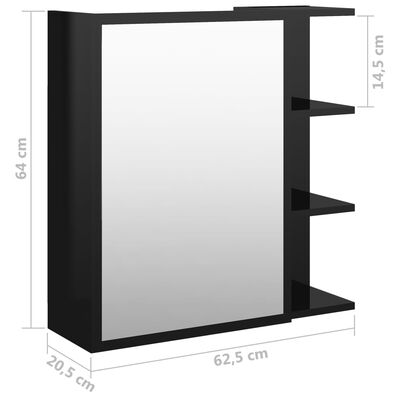 vidaXL magasfényű fekete forgácslap tükrös szekrény 62,5x20,5x64 cm