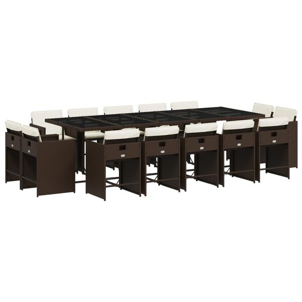 vidaXL 15 r&eacute;szes barna polyrattan kerti &uuml;lőgarnit&uacute;ra p&aacute;rn&aacute;kkal