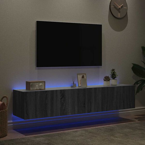 vidaXL 2 db sz&uuml;rke sonoma fali TV-szekr&eacute;ny LED-ekkel 80x35x31 cm