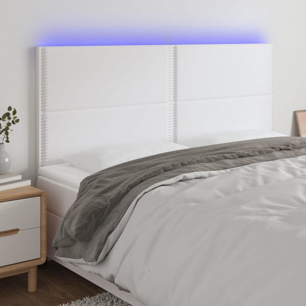 vidaXL feh&eacute;r műbőr LED-es fejt&aacute;mla 160x5x118/128 cm