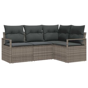 vidaXL Kanap&eacute; Szett p&aacute;rn&aacute;val t&aacute;rol&oacute;val 4 pcs Sz&uuml;rke polirattan