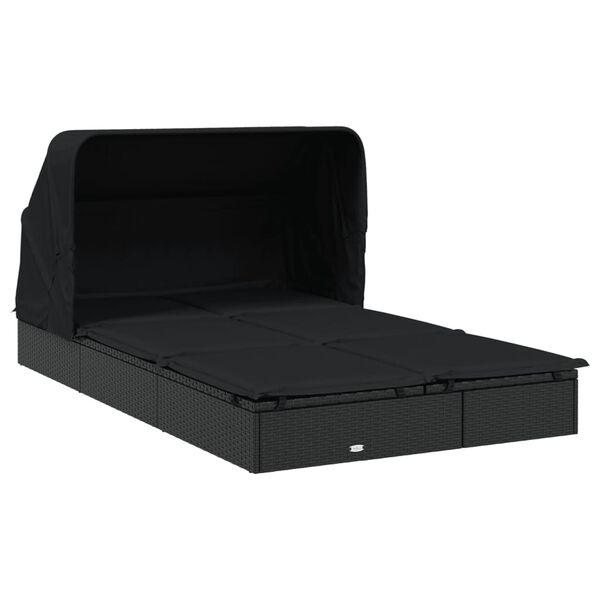 vidaXL 2 személyes fekete polyrattan napágy tetővel 213 x 118 x 97 cm