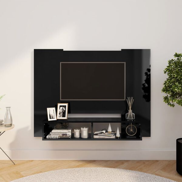 vidaXL magasf&eacute;nyű fekete szerelt fa fali TV-szekr&eacute;ny 120x23,5x90 cm