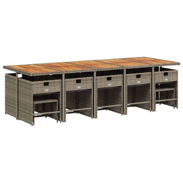 vidaXL 15 r&eacute;szes sz&uuml;rke polyrattan kerti &eacute;tkezőgarnit&uacute;ra p&aacute;rn&aacute;kkal